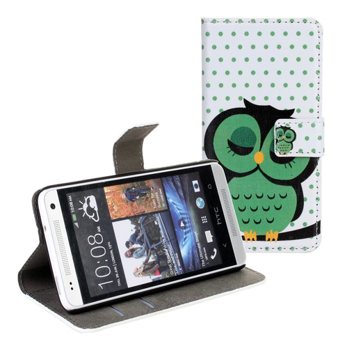 HTC One Mini M4 波点猫头鹰印图左右开钱包皮套